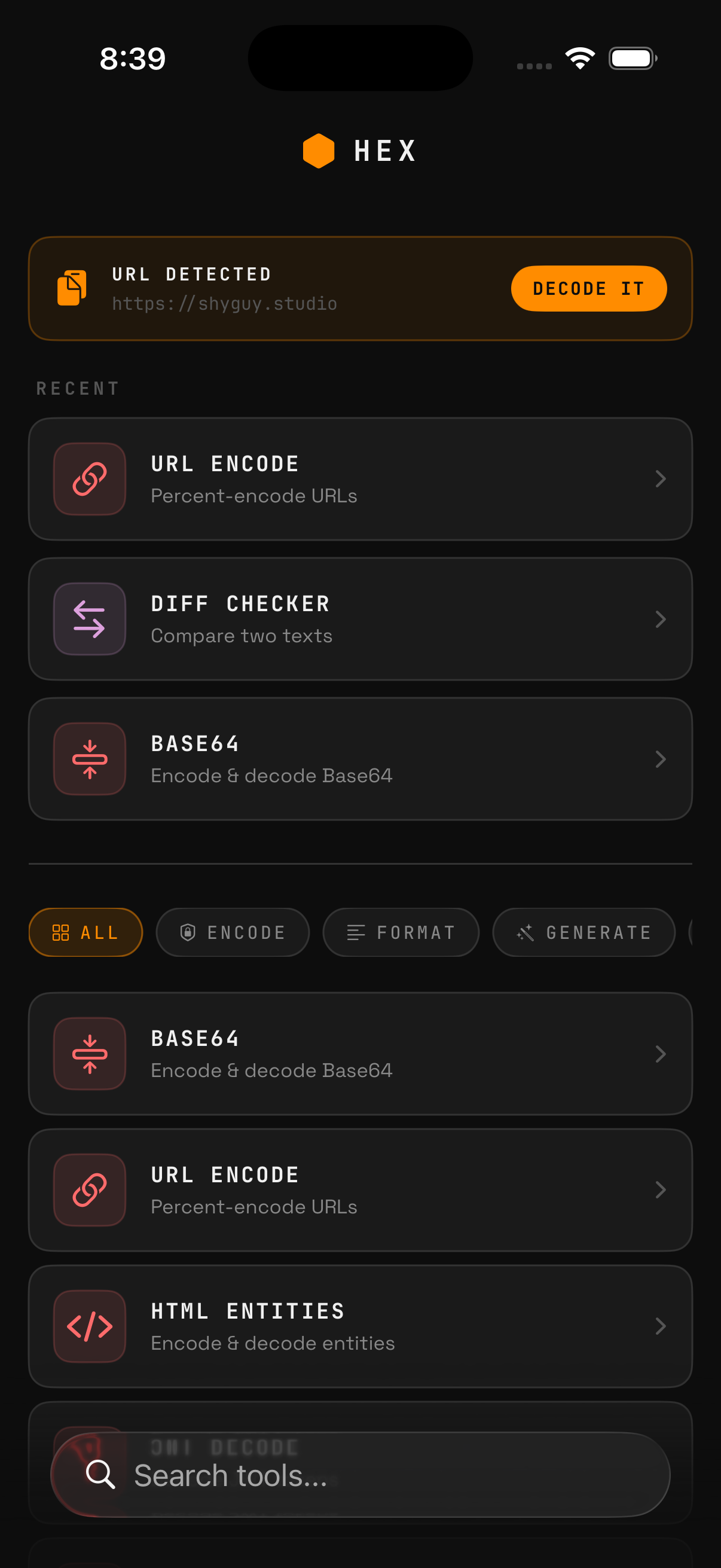 HEX: DEV TOOLS screenshot